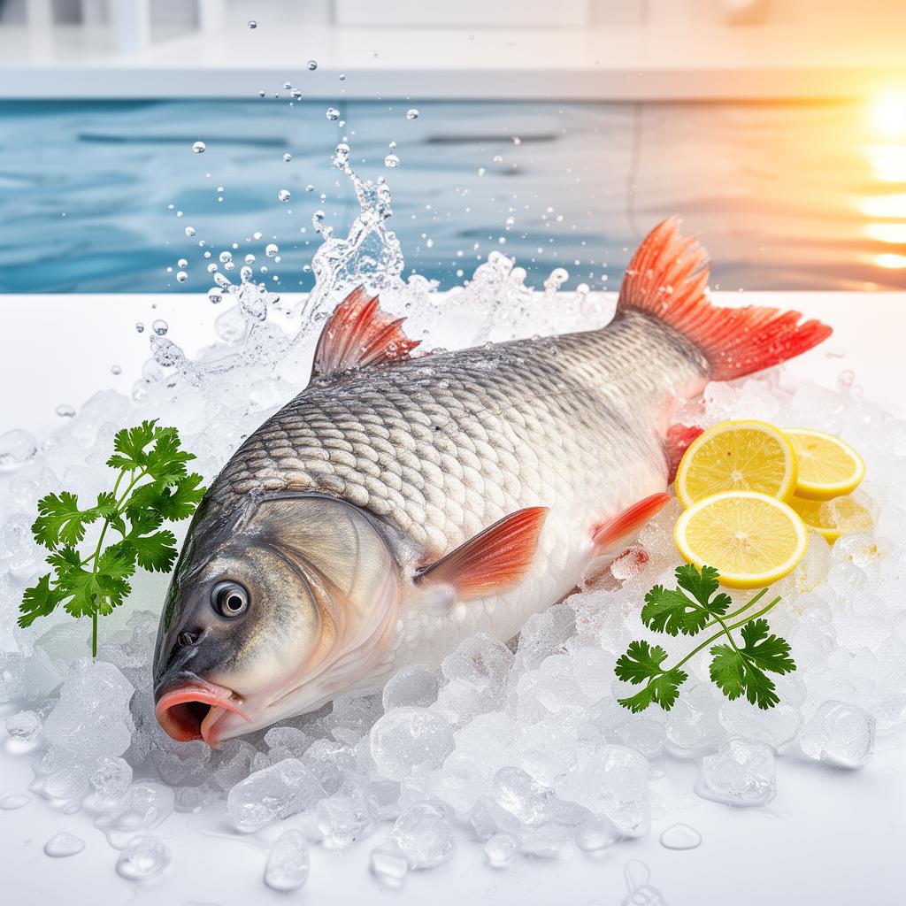 Fresh Katla fish with water splash